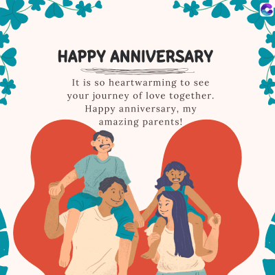 HAPPY ANNIVERSARY
It is so heartwarming to see
your journey of love together.
Happy anniversary, my
amazing parents!