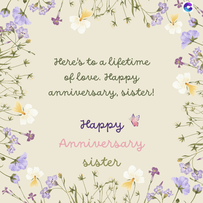 Here's to a lifetime
of love. Happy
anniversary, sister!
Happy
Anniversary
sister