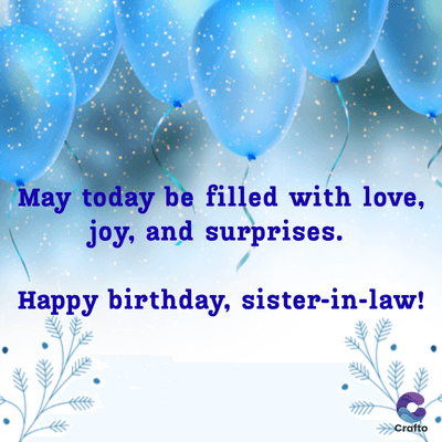 May today be filled with love,
joy, and surprises.
Happy birthday, sister-in-law!
>>>Crafto
