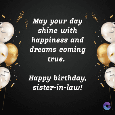 Van
May your day
shine with
happiness and
dreams coming
true.
Happy birthday,
sister-in-law!
Crafto