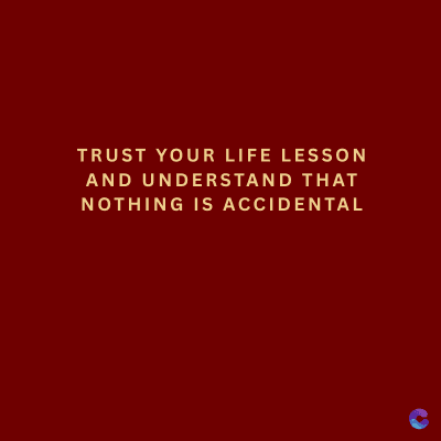 TRUST YOUR LIFE LESSON
AND UNDERSTAND THAT
NOTHING IS ACCIDENTAL