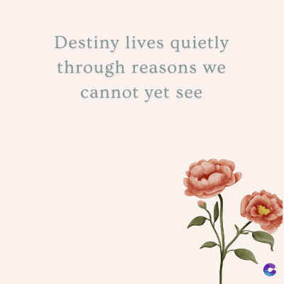 Destiny lives quietly
through reasons we
cannot yet see