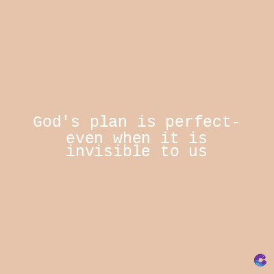 God's plan is perfect-
even when it is
invisible to us