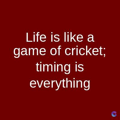 Life is like a
game of cricket;
timing is
everything