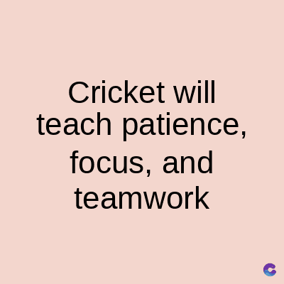 Cricket will
teach patience,
focus, and
teamwork
C