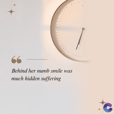 Behind her numb smile was
much hidden suffering