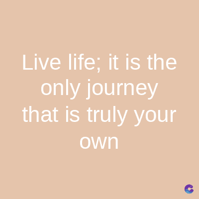 Live life; it is the
only journey
that is truly your
own