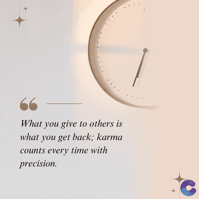 What you give to others is
what you get back; karma
counts every time with
precision.