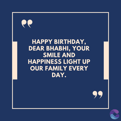 HAPPY BIRTHDAY,
DEAR BHABHI, YOUR
SMILE AND
HAPPINESS LIGHT UP
OUR FAMILY EVERY
DAY.
99