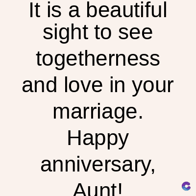It is a beautiful
sight to see
togetherness
and love in your
marriage.
Happy
anniversary,
Aunt!
C