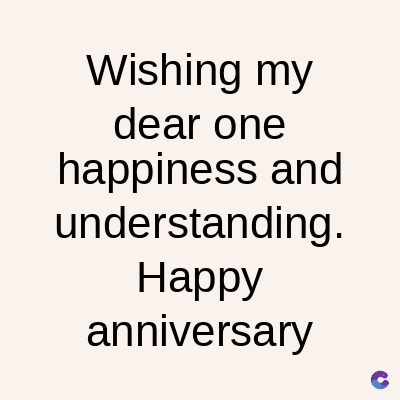 Wishing my
dear one
happiness and
understanding.
Happy
anniversary
C