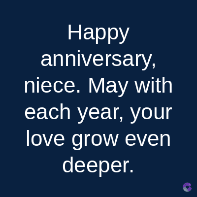 Happy
anniversary,
niece. May with
each year, your
love grow even
deeper.