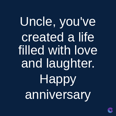 Uncle, you've
created a life
filled with love
and laughter.
Happy
anniversary