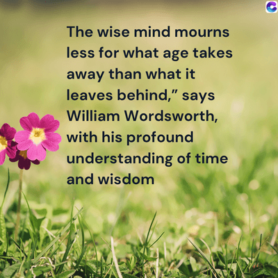 The wise mind mourns
less for what age takes
away than what it
leaves behind," says
William Wordsworth,
with his profound
understanding of time
and wisdom
C