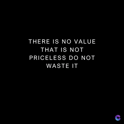 THERE IS NO VALUE
THAT IS NOT
PRICELESS DO NOT
WASTE IT