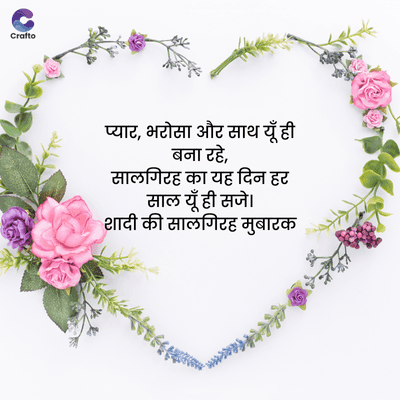 Crafto
प्यार, भरोसा और साथ यूँ ही
बना रहे,
सालगिरह का यह दिन हर
साल यूँ ही स
शादी की सालगिरह मुबारक