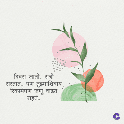 दिवस जातो, रात्री
सरतात... पण तुझ्याशिवाय.
रिकामेपण जणू वाढत
राहतं.