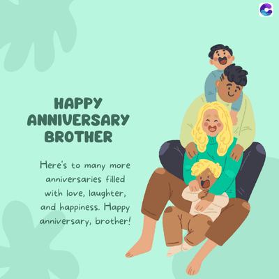 HAPPY
ANNIVERSARY
BROTHER
Here's to many more
anniversaries filled
with love, laughter,
and happiness. Happy
anniversary, brother!