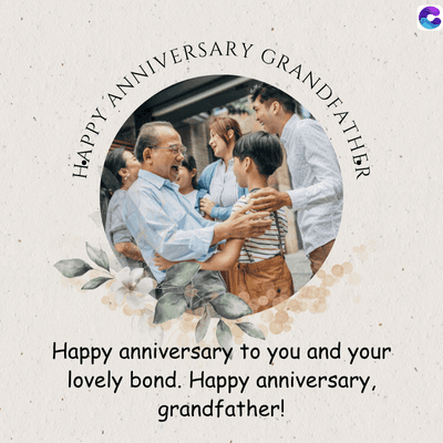 GRANDFATHER
Y ANNIVERSARY
HAPPY
Happy anniversary to you and your
lovely bond. Happy anniversary,
grandfather!
