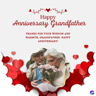 Happy
Anniversary Grandfather
THANKS FOR YOUR WISDOM AND
WARMTH, GRANDFATHER. HAPPY
ANNIVERSARY!