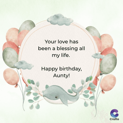 Your love has
been a blessing all
my life.
Happy birthday,
Aunty!
Crafto