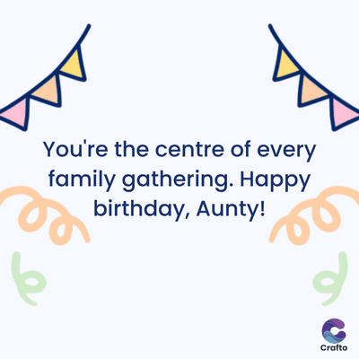 You're the centre of every
family gathering. Happy
birthday, Aunty!
00
لو
Crafto