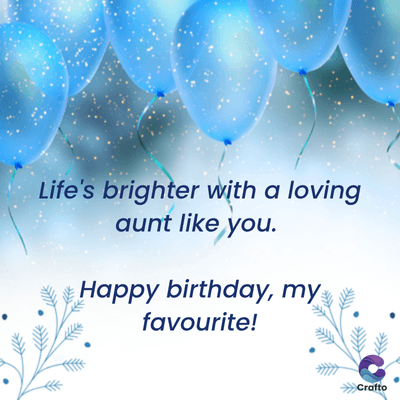 Life's brighter with a loving
aunt like you.
Happy birthday, my
favourite!
>>>Crafto