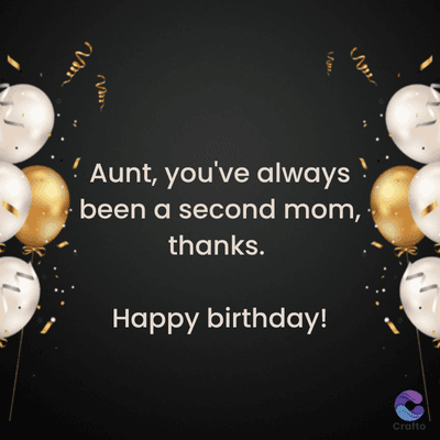 Aunt, you've always
been a second mom,
thanks.
Happy birthday!
Crafto