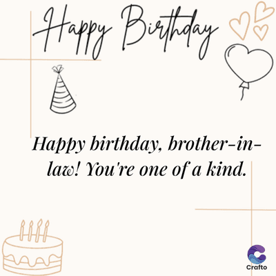 Happy Birthday
E
Happy birthday, brother-in-
law! You're one of a kind.
Crafto