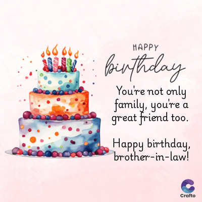 HAPPY
Birthday
You're not only
family, you're
great friend too.
a
Happy birthday,
brother-in-law!
Crafto