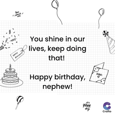 HAPPY
Yan
You shine in our
lives, keep doing
that!
Happy birthday,
nephew!
HBD
it's
your
day
Crafto