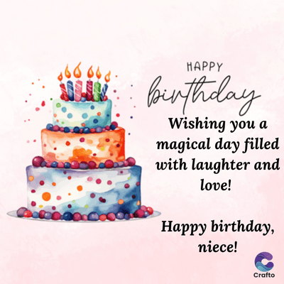 HAPPY
Birthday
Wishing you a
magical day filled
with laughter and
love!
Happy birthday,
niece!
Crafto