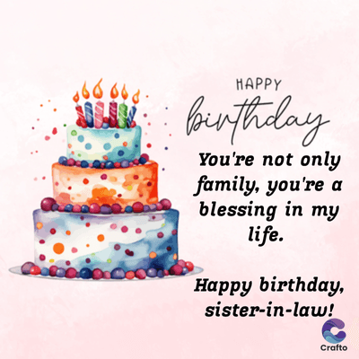 HAPPY
Birthday
You're not only
family, you're a
blessing in my
life.
Happy birthday,
sister-in-law!
Crafto