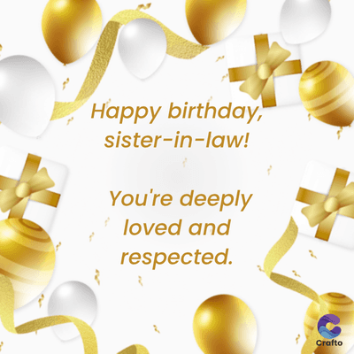 Happy birthday,
sister-in-law!
You're deeply
loved and
respected.
Crafto