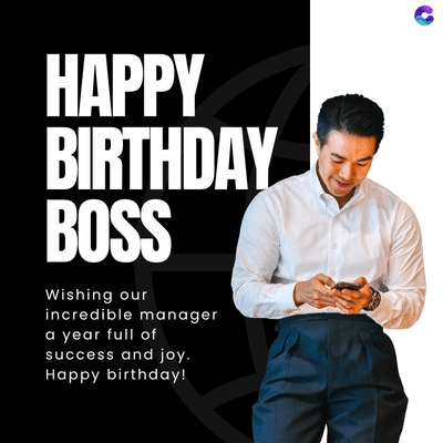 HAPPY
BIRTHDAY
BOSS
Wishing our
incredible manager
a year full of
success and joy.
Happy birthday!