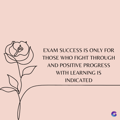 EXAM SUCCESS IS ONLY FOR
THOSE WHO FIGHT THROUGH
AND POSITIVE PROGRESS
WITH LEARNING IS
INDICATED
C