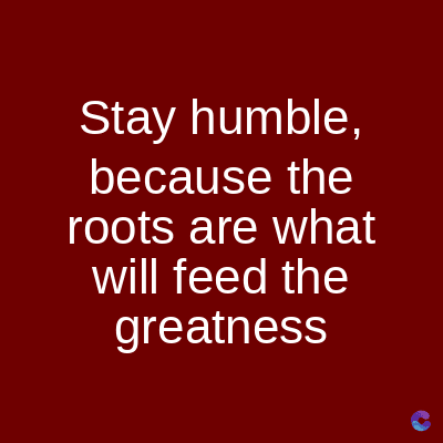 Stay humble,
because the
roots are what
will feed the
greatness