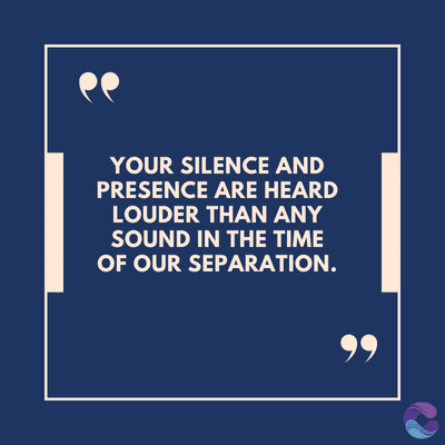 YOUR SILENCE AND
PRESENCE ARE HEARD
LOUDER THAN ANY
SOUND IN THE TIME
OF OUR SEPARATION.
99