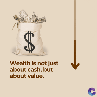 $
Wealth is not just
about cash, but
about value.