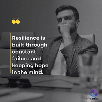 66
Resilience is
built through
constant
failure and
keeping hope
in the mind.
Crafto