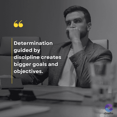 66
Determination
guided by
discipline creates
bigger goals and
objectives.
Crafto