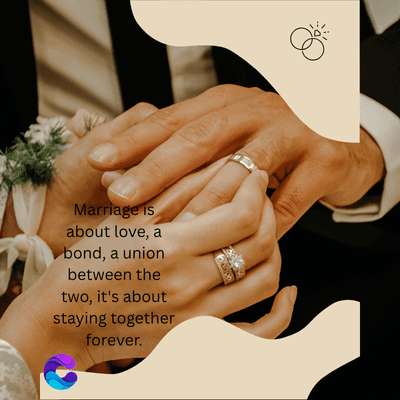 Marriage is
about love, a
bond, a union
between the
two, it's about
staying together
forever.