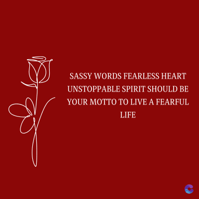SASSY WORDS FEARLESS HEART
UNSTOPPABLE SPIRIT SHOULD BE
YOUR MOTTO TO LIVE A FEARFUL
LIFE