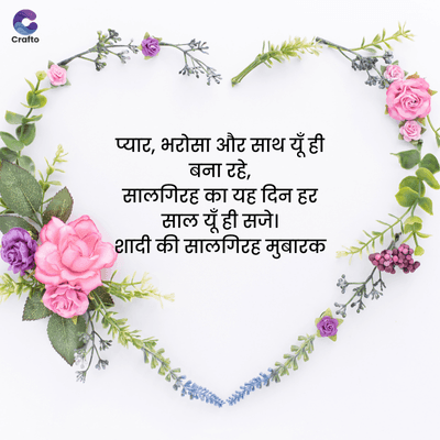Crafto
प्यार, भरोसा और साथ यूँ ही
बना रहे,
सालगिरह का यह दिन हर
साल यूँ ही स
शादी की सालगिरह मुबारक