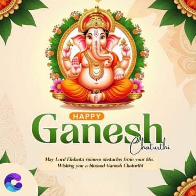 Ganesh
Chaturthi
May Lord Eldanta remove obstacles from your life.
Wishing you a blessed Ganesh Chaturthi