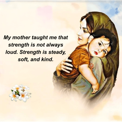 My mother taught me that
strength is not always
loud. Strength is steady,
soft, and kind.