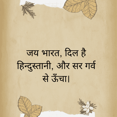 जय भारत, दिल है
हिन्दुस्तानी, और सर गर्व
से ऊँचा।