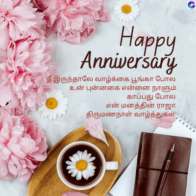 Happy
Anniversary
நீ இருந்தாலே வாழ்க்கை பூங்கா போல
உன் புன்னகை என்னை நாளும்
காப்பது போல
என் மனத்தின் ராஜா,
திருமணநாள் வாழ்த்துகள்,
C