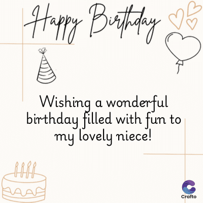 Happy Birthday
E
Wishing a wonderful
birthday filled with fun
my lovely niece!
to
Crafto