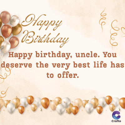 Happy
Birthday
Happy birthday, uncle. You
deserve the very best life has
to offer.
Crafto